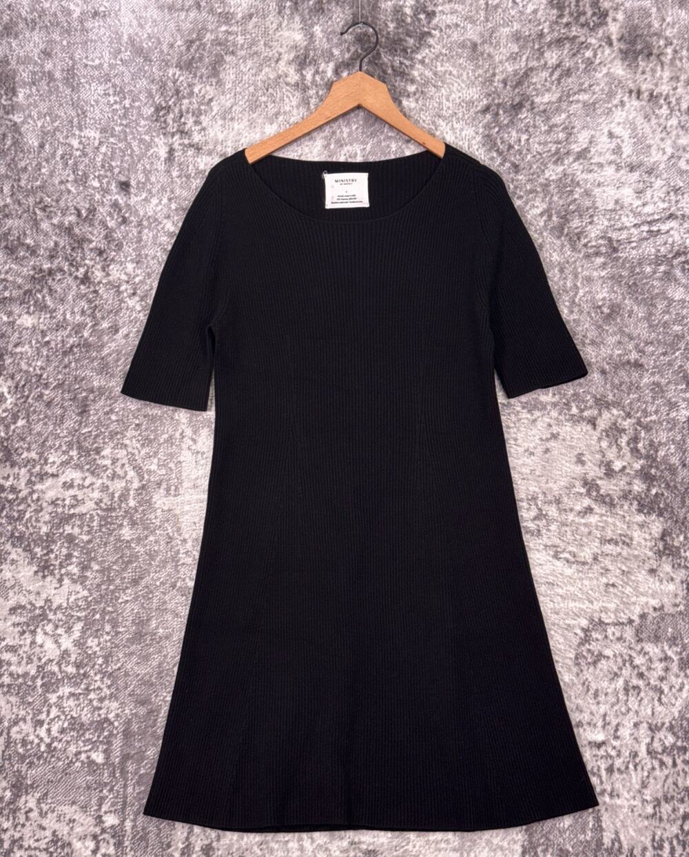 Ministry of Supply Sweater Dress Large Womens Black Ribbed Knit